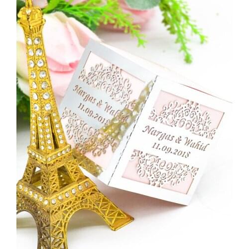 Personalized laser cut pink silver cubic wedding gift box with luxury sleeve
