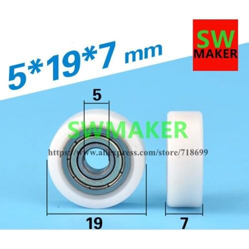 5*19*7mm Package plastic wrap bearing pulley drawer showcase wheel POM POM nylon wheel flat wheel