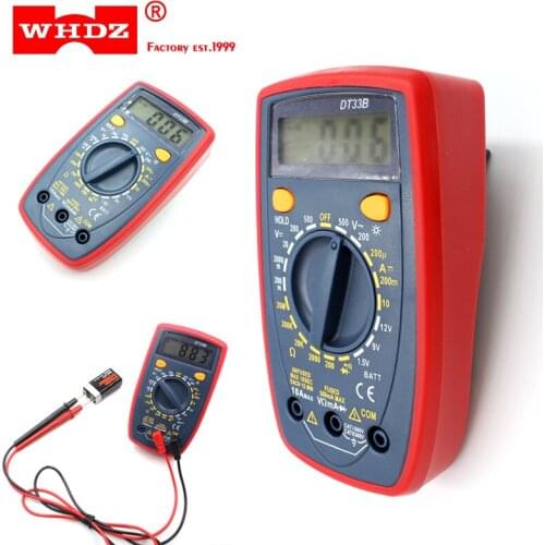 WHDZ DT33B Backlight Buzzer Portable Mini Digital Multimeter Protection AC DC Ammeter Voltmeter Ohm Meter Data Hold Battery Test