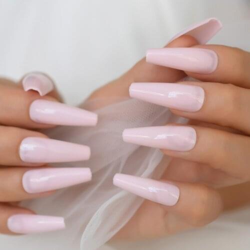 Simple Pure Color Designs Extra Long Coffin Nail Tips Wholesale Supplies For Professionals Acryl Manimure Charms Fake Pink Color