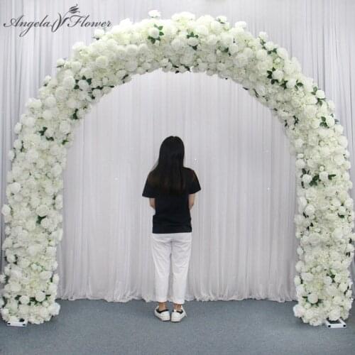 Luxury 3D White Artificial Rose Hydrangea Flower Row Wedding Arch Decor Floral Arrangement Party Backdrop Wall Layout Road Guide