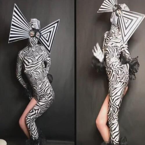 Sexy Zebra Sparkling Crystals Stones Jumpsuit Nightclub Party Celebrate Singer DJ DS Gogo Performance cosplay costume