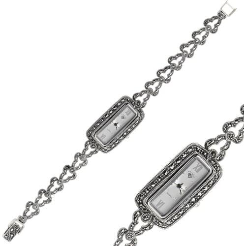 Silverlina Silver Marcasite Sterling Sleeve Clock