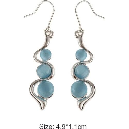 Bohemian Style Opal Wave Earring Creative Silver Color Wave Dangle Earring Vintage Opal Women Drop Earrings Statement Jewelry