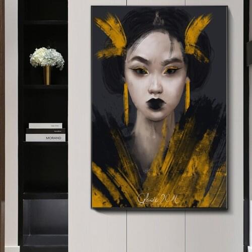 Japan Golden Woman Portrait Canvas Art Posters Paintings on The Wall Modern Art Posters and Prints Home Wall Cuadros Pictures