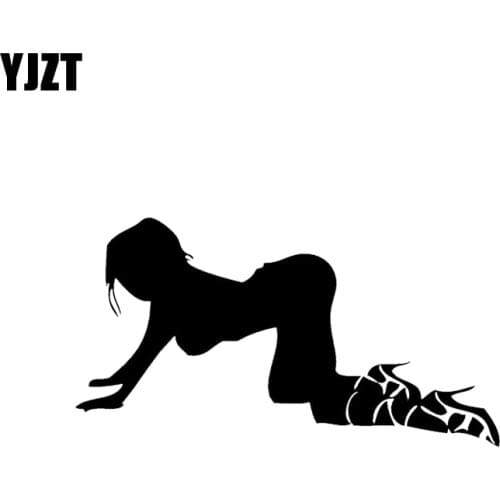 YJZT 13.4*7.5CM Sexy Naughty Girl Pinup Laying Down Cartoon Vinyl Car Decorative Accessories Black/Silver C20-0009