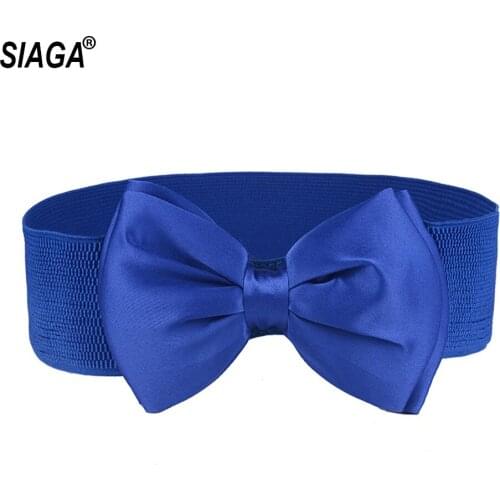 Woman Manufacturers Female Chiffon Bow Waist Buckle for Women Elasticity Ladies Blue Elastic Cummerbunds for Women AK050