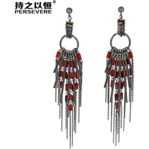 Korean Handmade Crystal Beaded long chain tassel earrings fashion jewelry for women bride wedding elegant Accessory