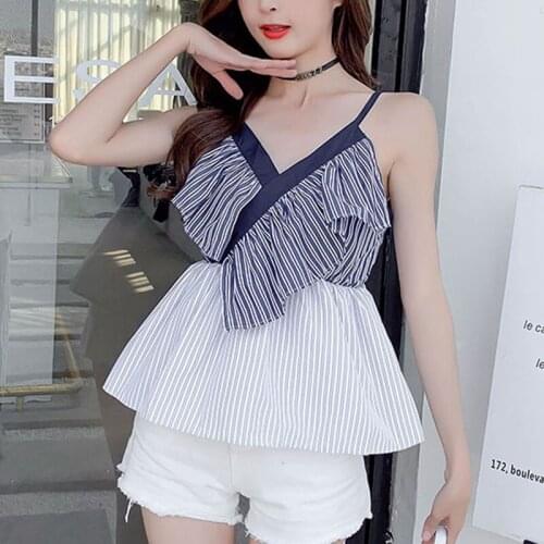 2021 Korean Summer Womens Striped V-neck Sleeveless Camisole Strapless Vest and Vest