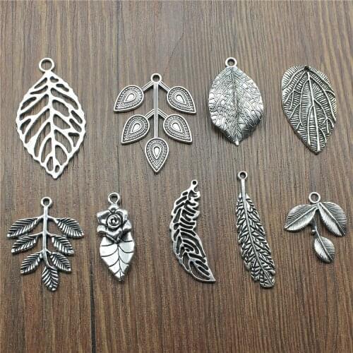 10pcs Charms Leaf Antique Silver Color Leaf Charms Pendants For Bracelets Branch Charms Wholesale