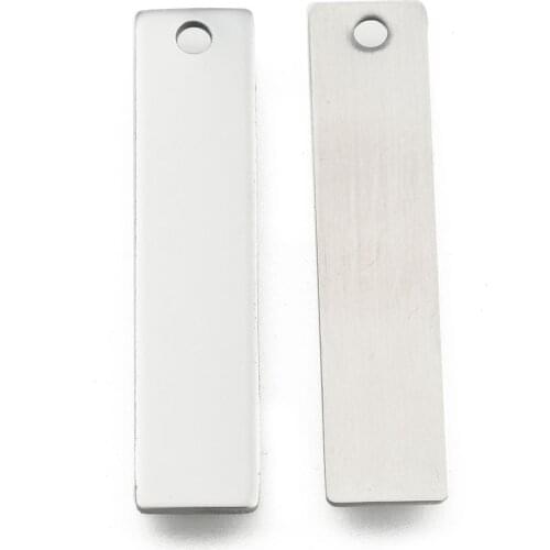 100pcs 201 Stainless Steel Rectangle Blank Stamping Tag Pendants One Side Polishing 40x9x1mm, Hole: 2mm, Stainless Steel Color