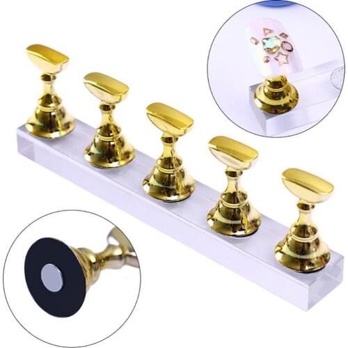 5Pcs Magnetic Nail Art UV Gel Polish Tips Stand Manicure Practice Holder Base