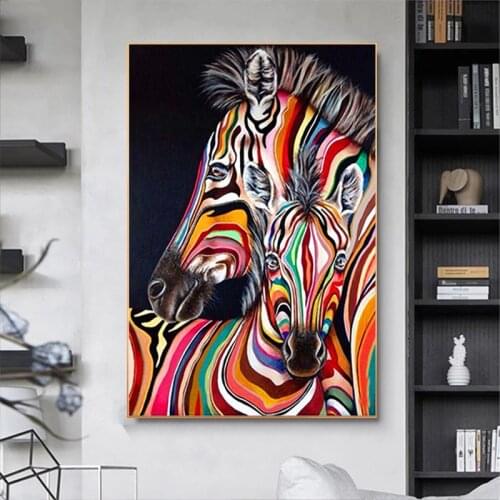 Abstract Horse Head Oil Painting Rainbow Graffiti Art Two Horses Posters and Prints Modern Canvas Painting Wall Art Picture