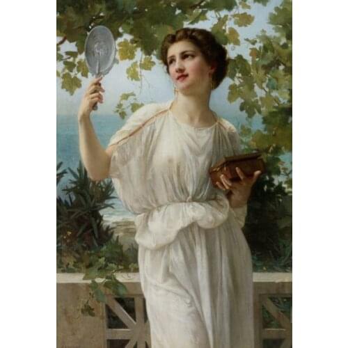 Free shipping classic court figure mirror girl portrait scenery oil painting canvas prints on canvas wall art decoration picture
