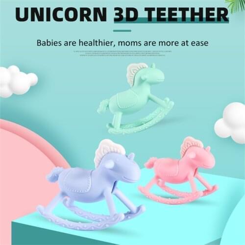 Chenkai 5PCS Silicone 3D Unicorn Teether Baby Animal Teether For DIY Baby Nursing Chewing Teether Chain Pendant Necklace Toy