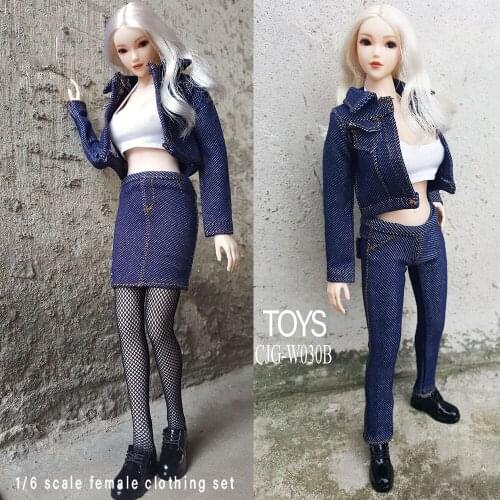 CJG-W030 Custom Made 1/6 Scale Sexy Figure Accessory cowboy suit Jeans Skirt Set Model for 12'' Body