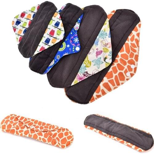 Long Panty Liner Cloth Menstrual Pad,Bamboo Charcoal,Mama Cloth Menstrual Sanitary Reusable Washable Mix Size S/M/L/XL