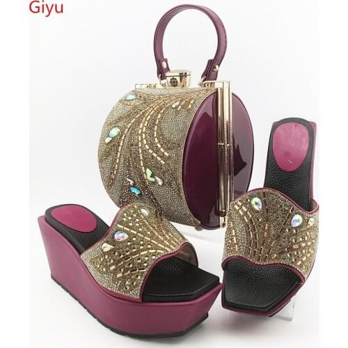 Doershow African Women Shoes And Bag Set With Rhinestones Pumps Italian Shoes With Matching Bag For Evening Party SES1-3