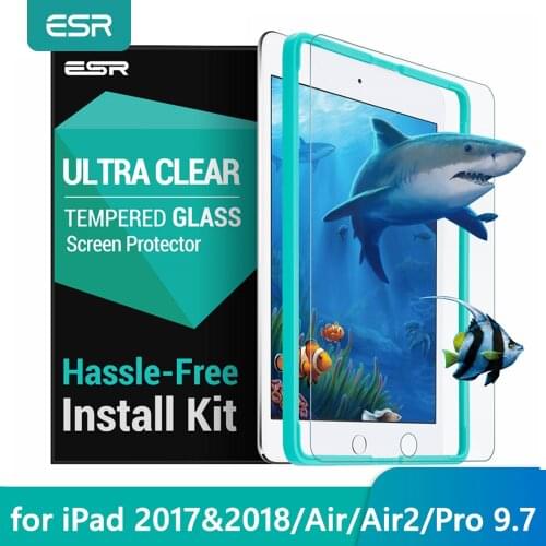ESR Screen Protector for iPad 9.7 2017 Tempered Glass Film for iPad 2018 New release/For iPad Pro 9.7 inch Air2 Free Applicator