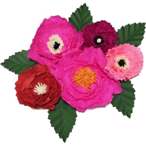 2018 Giant Crepe Paper Handmade Flowers 5PCS + Leaves 5 Wedding & Event Backdrop Decor Baby Nursery Windows Display Customized