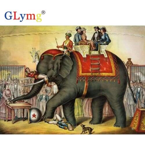 GLymg Full Square 5d Diy Diamond Painting Cross Stitch Circus Riding Elephant Rhinestones Embroidery Home Decor Wall Sticker