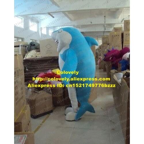 Smart Blue Shark Bruce Mascot Costume Mascotte Whale Cetacean Selachimorpha With White Belly Happy Face Adult No.1981 Free Ship