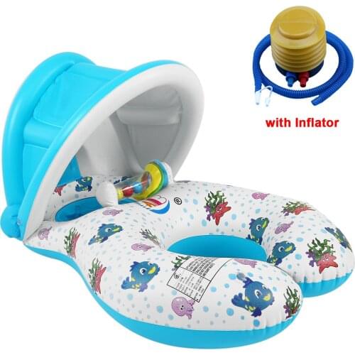 Shade Safe Soft Inflatable Mother&Baby Swim Float Boat Ring Kids Seat Double Person Swimming Pool Water Fun Toys Outdoor Sport