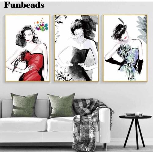 DIY diamond painting cross stitch Abstract Watercolor Fashion Women mosaic diamond embroidery 5D handmade 3 pcs set decor FF427
