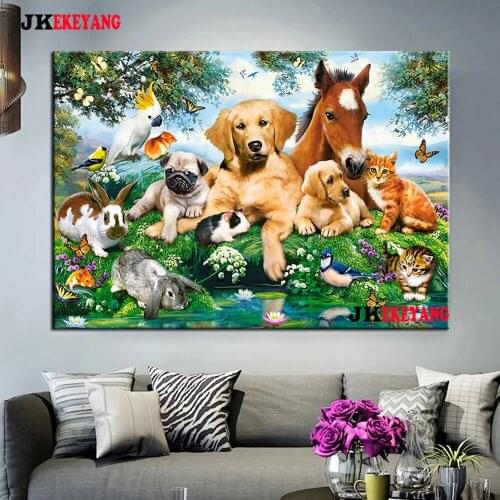 Full Square Round Diamond Embroidery DIY Diamond Painting Horse dog cat rabbit Cross Stitch kit mosaic Y4476