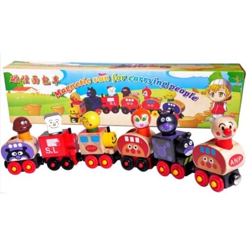 Set 6 Piece Interaction Educational Anpanman Train Wooden Magnetic Safety Toys Holidays Gifts for Boys Girls Babies