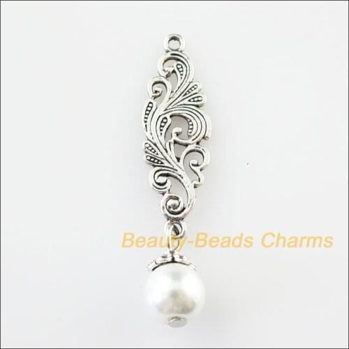New 16Pcs Tibetan Silver Color Clouds Flower White Glass Beads Charms Pendants 9.5x42mm