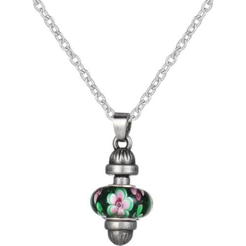 New charm Murano Glass Beads Pendant Necklace Detachable green Flower Charm Necklace With Link Chain jewelry