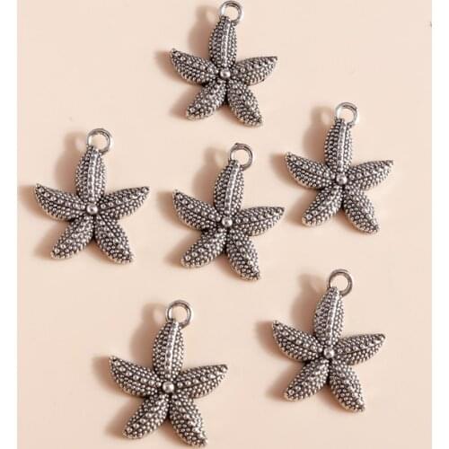 20pcs 19*23mm Antique Silver Color Star Charms Fit Necklaces Pendants Earrings Cute Starfish Charms Making DIY Jewelry Findings