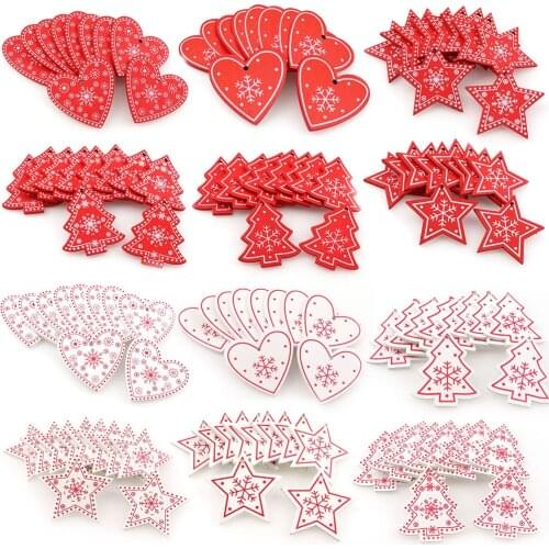 20PC 5CM Natural Wood Christmas Ornaments Pendant Hanging Snowflakes Xmas Tree Craft Scrapbook Decor Home Wedding Decorations