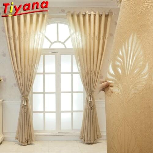 Hollow Golden Leaf Tulle Curtains for Living Room Gold Leaves Window Drapes for Bedroom Balcony #VT
