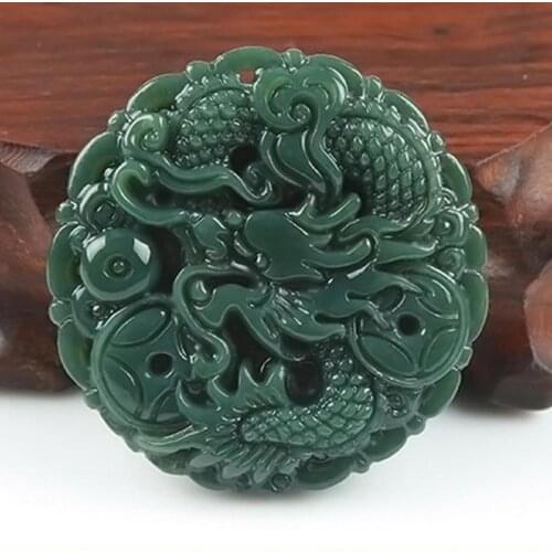 Selling Jewelry>>>Natural Hetian Jadeite Dragon Pendant Male and female models Round Zodiac Dragon Pendant Jadeite