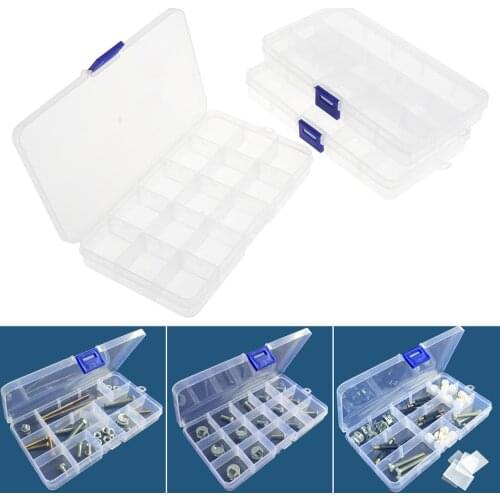 Adjustable 15 Grid Transparent Plastic Jewelry Ring Earrings Box Case Detachable Hardware Tool Box Assortment Box with Lid