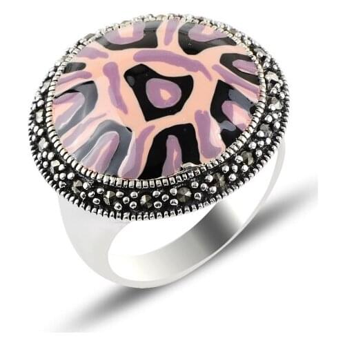 Silver 925 Sterling Enamel & Marcasite Ring