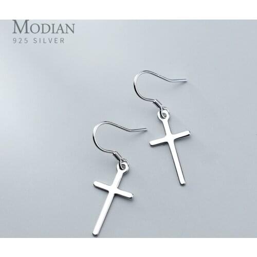 Modian Classic 925 Sterling Silver Fashion Simple Cross Drop Hook Earring for Women Dangle Earring Fine Jewelry 2020 Design