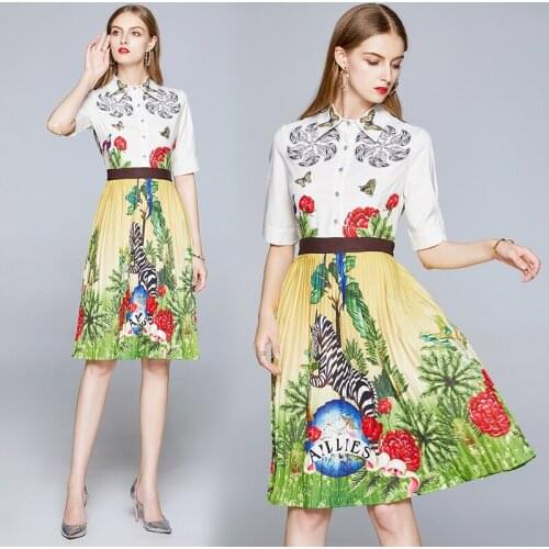 Spring Summer Autumn Runway Vintage Floral Print Patchwork Collar Short Sleeve Women Lady Party Casual A-Line Midi Luxury Dress