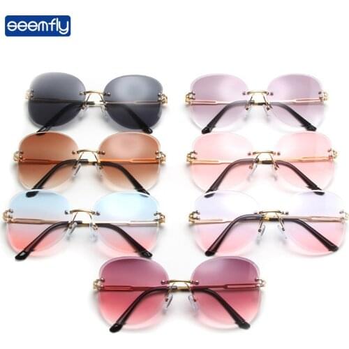 Seemfly Vintage Rimless Metal Sunglasses Men Women Brand Designer Fashion Butterfly Sunshade UV400 Colorful Eyewear For Female