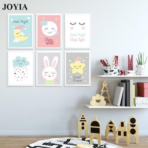 Modern Home Baby Room Wall Decor Canvas Painting Nordic Cartoon Lovely Rabbit Posters Print Artwork For Girl Bedroom Decoration