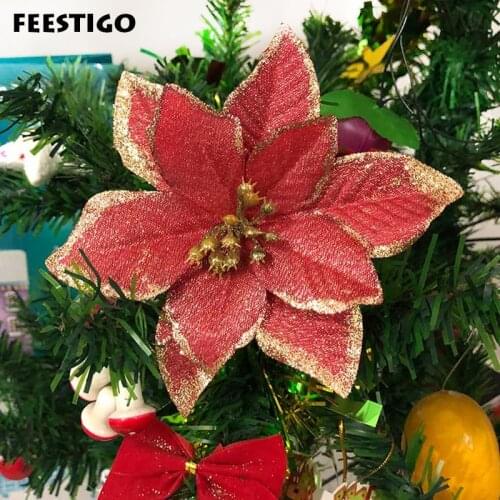 13cm 30PCS Christmas Tree Ornaments Artificial Glitter Flowers Christmas Decoration for Home New Year Products Navidad