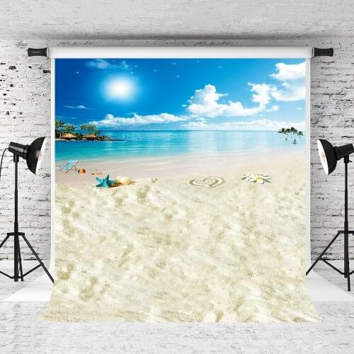VinylBDS 8x15ft Beach Studio Backdrops Backgroun Sea Wedding Photo Backgrund Sunlight Starfish Beach Party Theme Backdrops