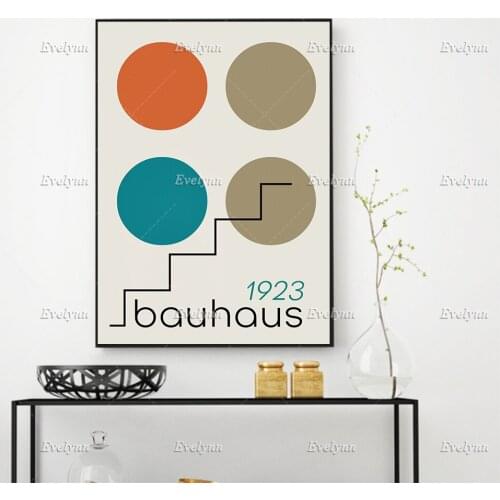 Bauhaus Exhibition Poster, Mid Century Modern,Orange Blue Black Abstract Wall Art Prints Home Decor Canvas Gift Floating Frame