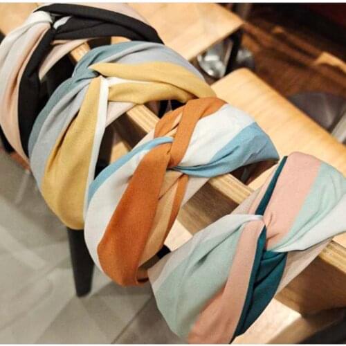 New Fashion Women Hairband Wide Side Headband Cross Knot Turban Classic Striped Headwear Girls Hair Accessories Drop Shipping