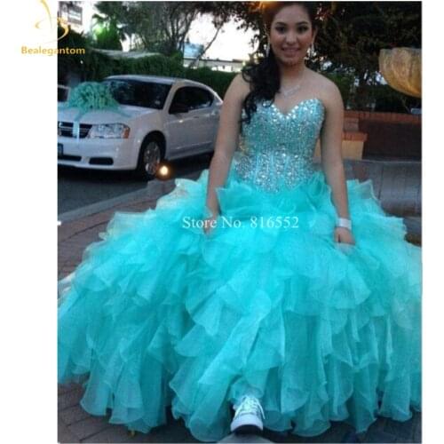 Bealegantom Quinceanera Dresses 2021 Ball Gown Lace Crystal Beaded Sweet 16 Prom Party Dress Vestidos De 15 Anos