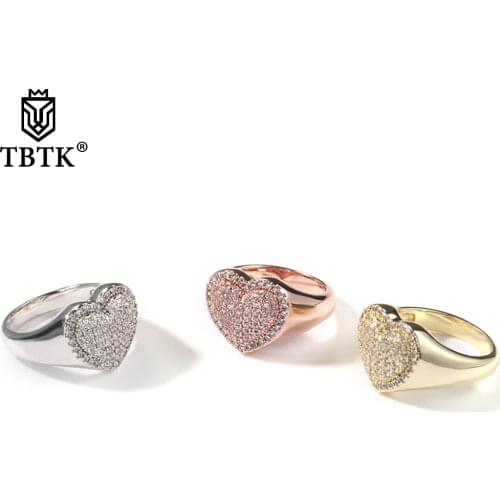 TBTK Heart Shape Ring Full Iced Out Cubic Zirconia Party Ring Micro Paved Bling Hiphop Jewelry Men Women Gift