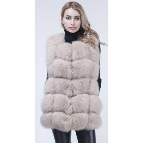 JANEFUR Leather 100% Fox Fur Vest Natural Fur Coat For Jacket female coats Vest Waistcoat Fox Vest Jacket