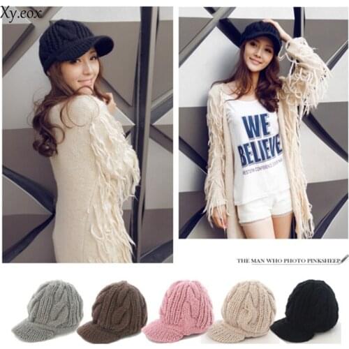 Winter Womens Caps Warm Wool Hats Solid Color knit Hat Earmuffs Visors Female Hand Hook Fashion Hats